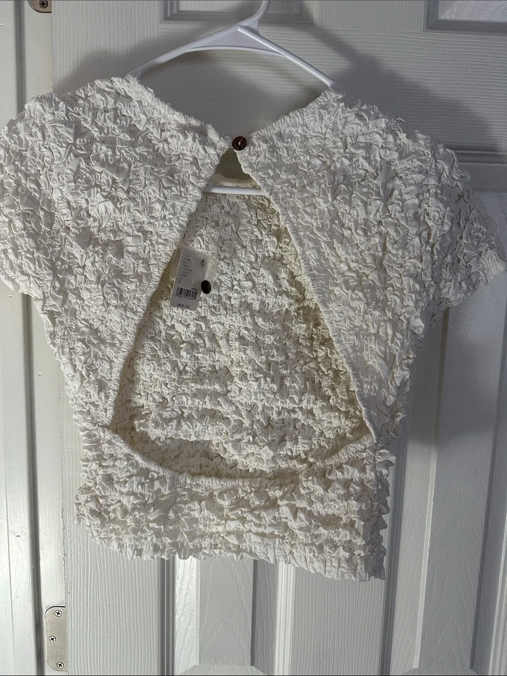 White Textured Backless Short Sleeve Top